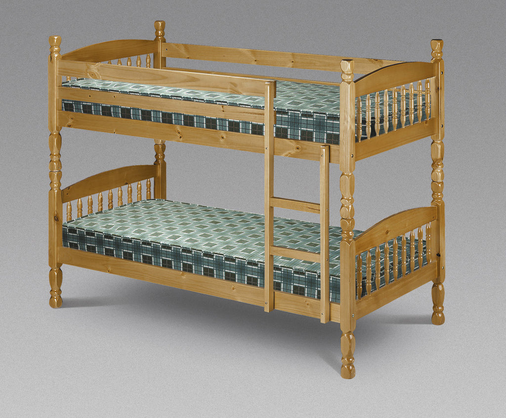 The Abraham traditional bunk bed has beautiful turned spindles and is finished antique lacquer. Constructed from solid pine, ensuring long lasting durability