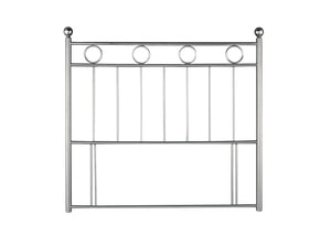 A contemporary modern floor standing headboard. Crafted to an exceptional standard. With the top bar and circles all being Chrome and the rest finished in Silver.