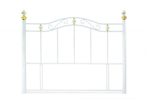 The Warminster White Metal Headboard is floor standing for extra stability. The decorated porcelain finials have gold detailing. Available in 3', 4', 4'6" & 5'. A really unique white metal headboard. Crafted to exceptional standards.