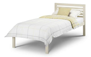 The Ranch Single Bed pictured here in Stone White paint finish, is a modern style wooden frame with a sprung slatted base