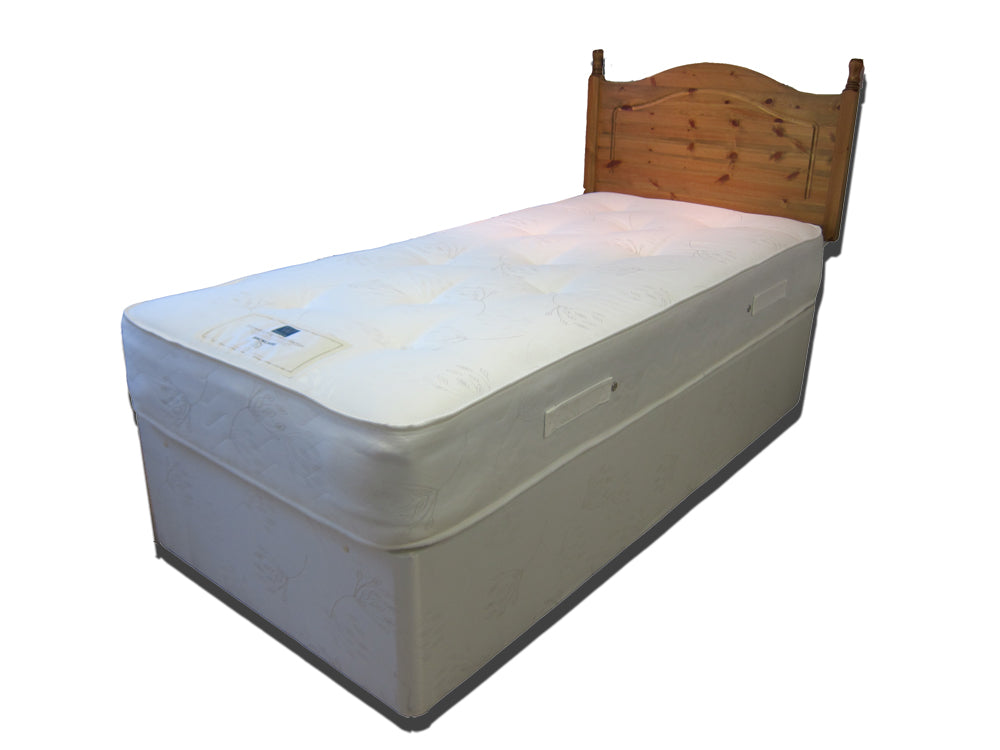 The Thame Ortho Divan bed features: Comfort level - Medium tension; Bonnell spring unit with steel rod-edge; Multi-quilted layers of poly-cotton filling; Woven damask cover; Turnable; Base fabric matches mattress