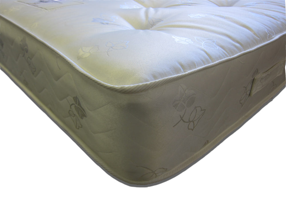The Thame Ortho mattress features: Medium tension; Bonnell spring unit with steel rod-edge; Multi-quilted layers of poly-cotton filling; Woven damask cover; Turnable.