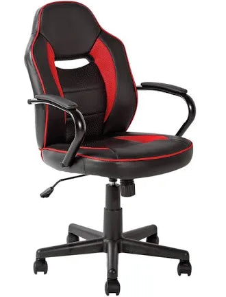 Faux Leather Mid Back Gaming and Computing Chair in Red & Black