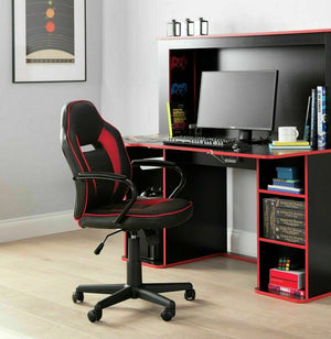 Faux Leather Mid Back Gaming and Computing Chair in Red & Black