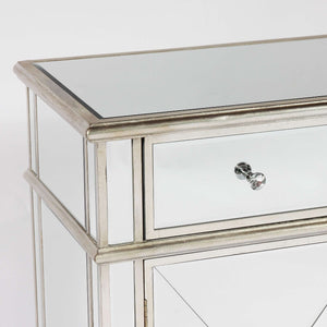 Genevieve Silver One Drawer Two Door Mirrored Cupboard