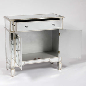 Genevieve Silver One Drawer Two Door Mirrored Cupboard