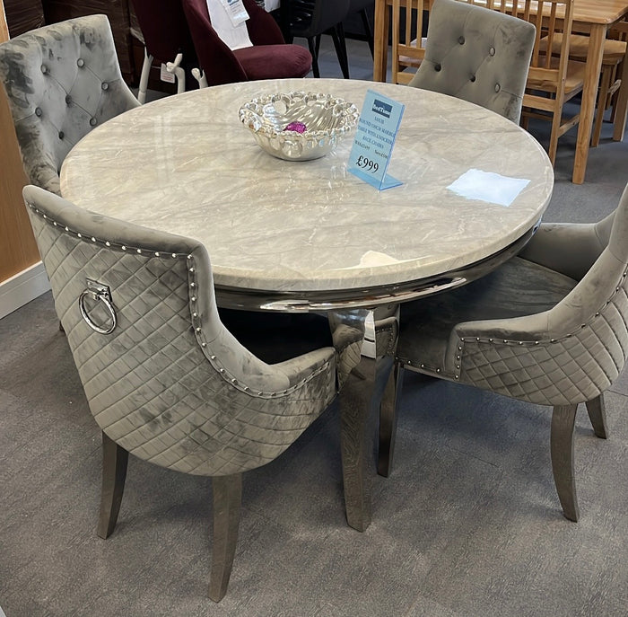 Louis Round 130cm Marble Table with 4 Knocker Back Chairs