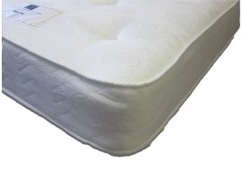 Medium tension mattress. Bonnell spring unit with steel rod-edge. Generous poly-cotton and memory fillings. Cool plus, soft knit cover. Tufted Single-sided, turn head to foot only