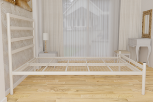The Brentford Wrought Iron Bed Frame, is pictured here in ivory with a low foot end style.  It has tubular posts and a very strong steel mesh base backed by a 5 year guarantee