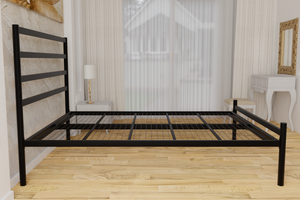 The Brentford Wrought Iron Bed Frame, is pictured here in black with a low foot end style.  It has tubular posts and a very strong steel mesh base backed by a 5 year guarantee