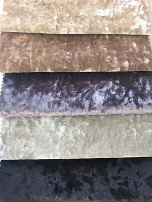 Glitz Velvet colours from top: Stone, Mink, Purple, Silver, Black