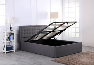 Houston Buttoned Ottoman Storage Bed Frame in Grey Fabric
