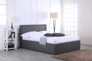 Houston Buttoned Ottoman Storage Bed Frame in Grey Fabric