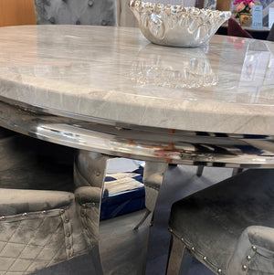 Louis Round 130cm Marble Table with 4 Knocker Back Chairs