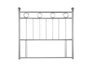 A contemporary modern floor standing headboard. Crafted to an exceptional standard. With the top bar and circles all being Chrome and the rest finished in Silver. 