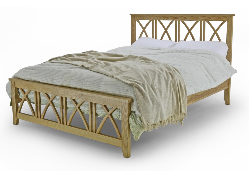 Meadow Solid Oak frame in double or king sizes, with 4 cross bars, steel support system and beech sprung slats