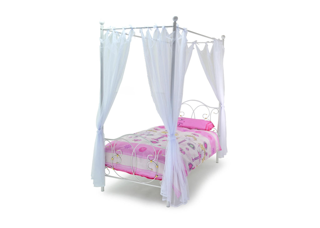 The Brighton four poster bed includes drapes and tie backs. Gloss White and finished with Gold Highlights. The ideal bed frame for any aspiring princess.