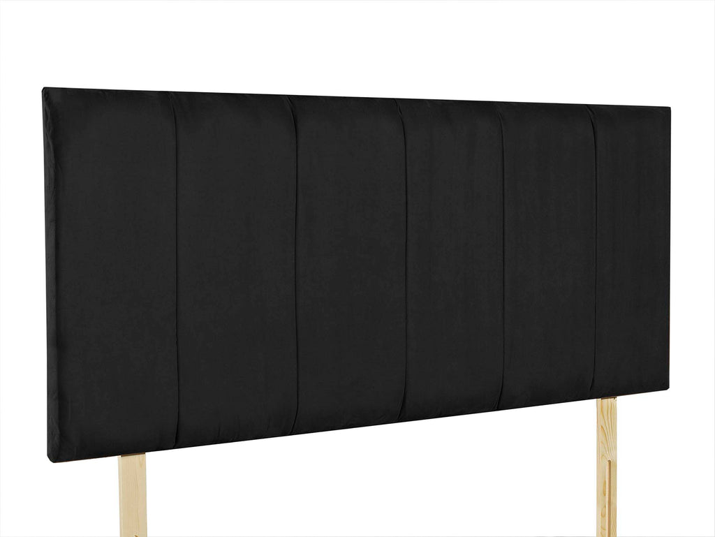 Oxford 24" Strutted Headboard with vertical panels, pictured in Black Faux Suede