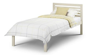 The Ranch Single Bed pictured here in Stone White paint finish, is a modern style wooden frame with a sprung slatted base 