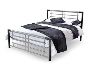 The Lisbon Metal Frame is from our Contract range having reinforced side rails and mesh base. The silver & black head and foot end are made of strong tubular steel